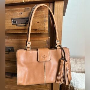 Patricia Nash Classic Tan Leather Tote Bag with Tassel Accent